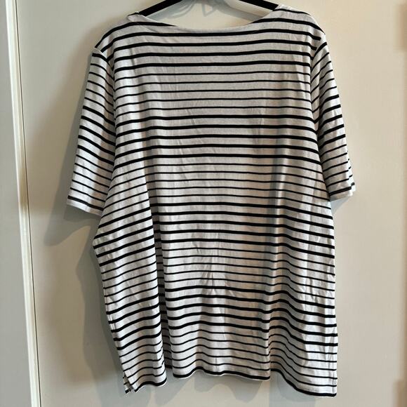New Talbots Tee Top Black White Striped Split Neck Pullover Short Sleeves Sz 3X - Picture 4 of 5
